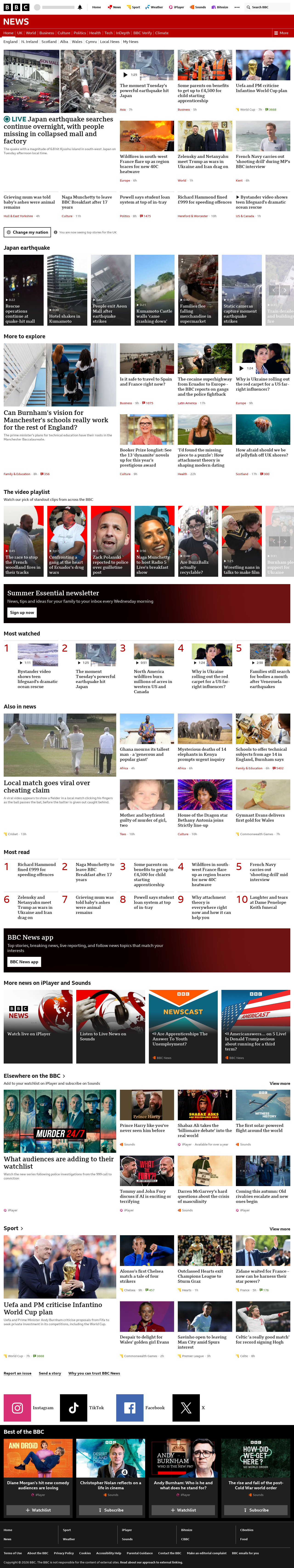 BBC News snapshot from Wednesday, 29 July 2026 at 00:00