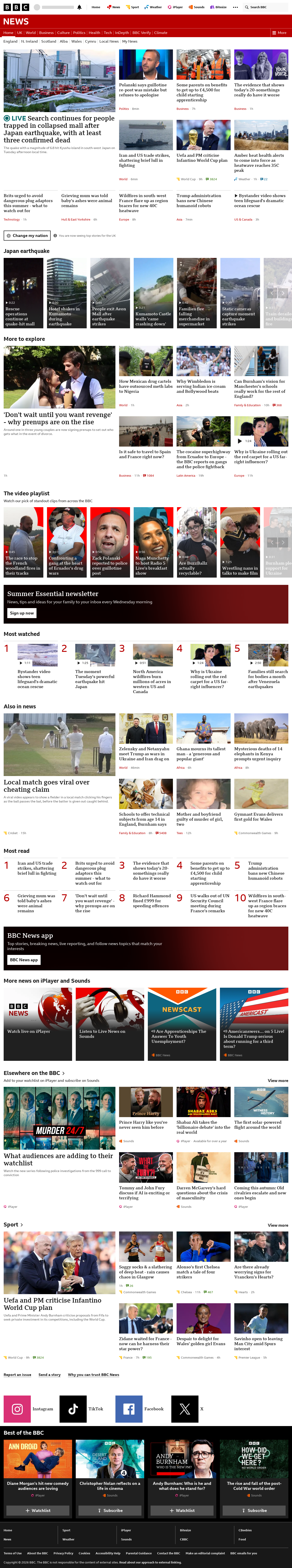 BBC News snapshot from Wednesday, 29 July 2026 at 02:00