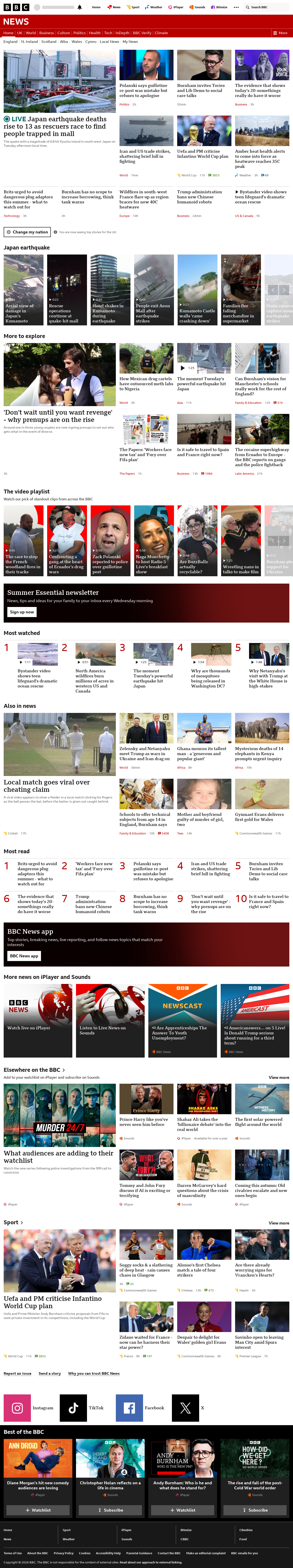 BBC News snapshot from Wednesday, 29 July 2026 at 04:00