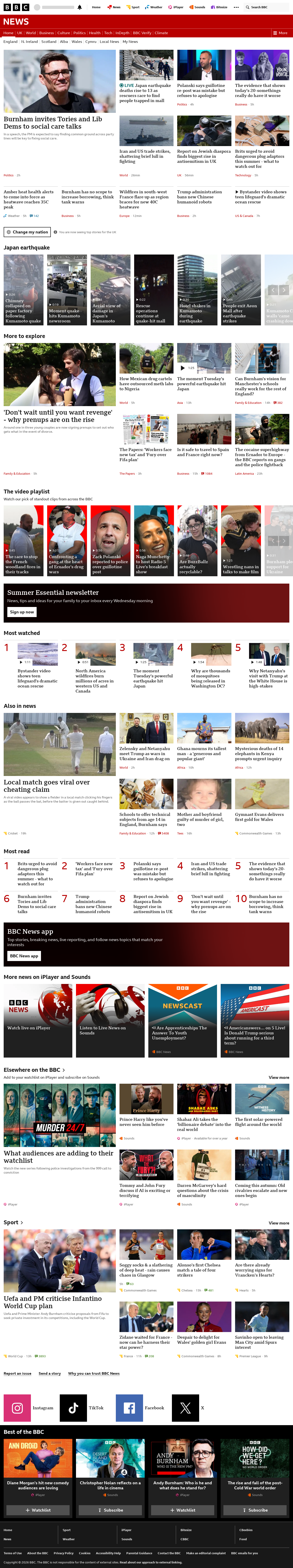 BBC News snapshot from Wednesday, 29 July 2026 at 06:00