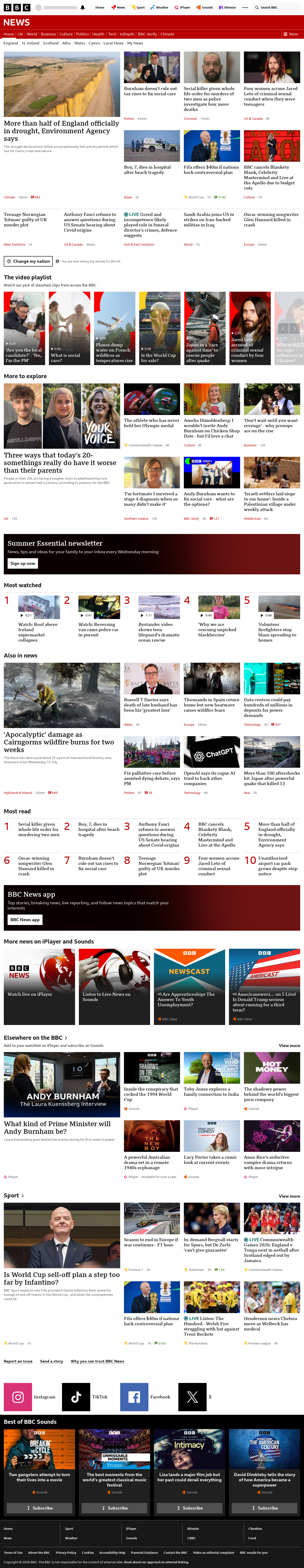 BBC News snapshot from Wednesday, 29 July 2026 at 16:00