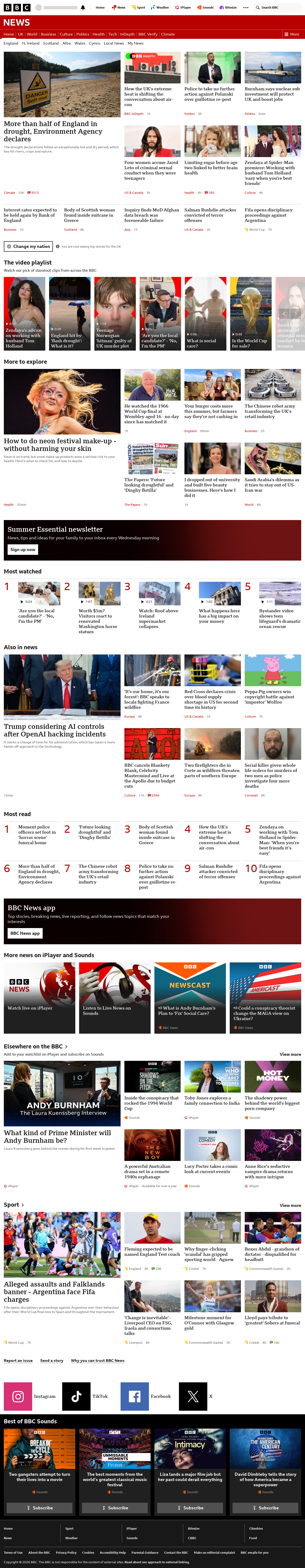 BBC News snapshot from Thursday, 30 July 2026 at 02:00