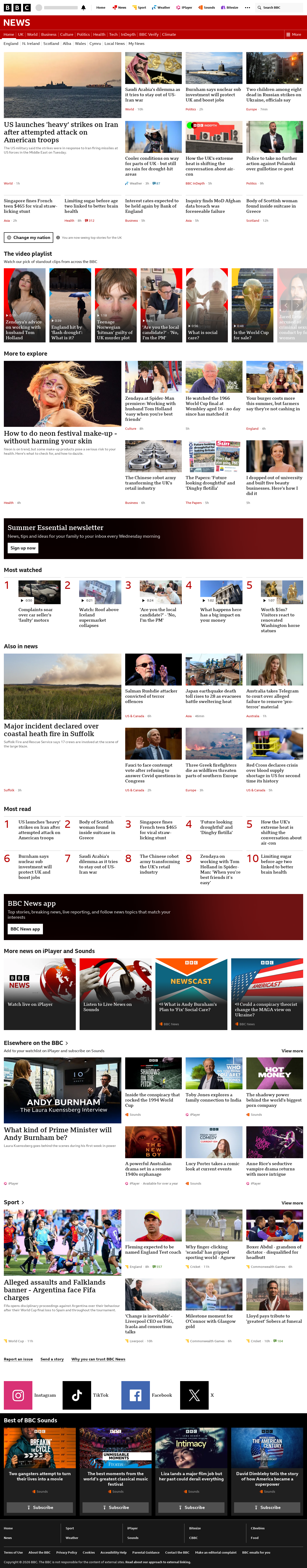 BBC News snapshot from Thursday, 30 July 2026 at 06:00