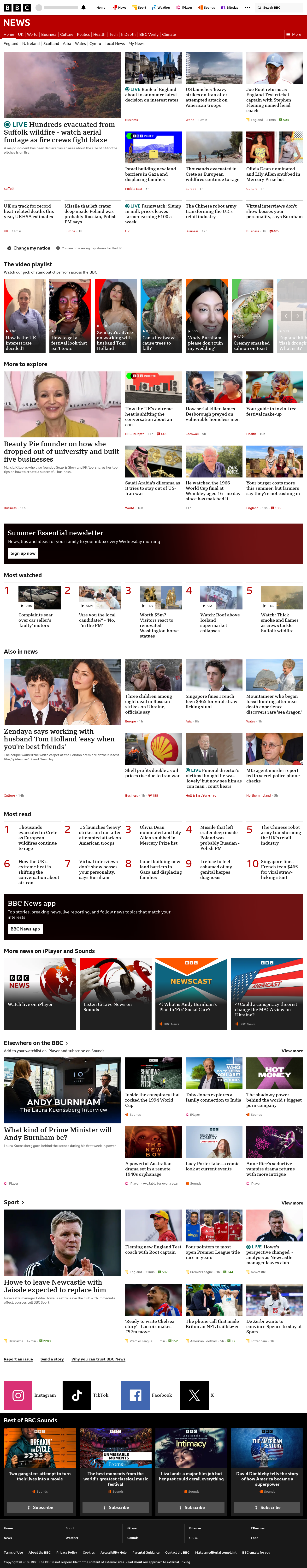 BBC News snapshot from Thursday, 30 July 2026 at 12:00