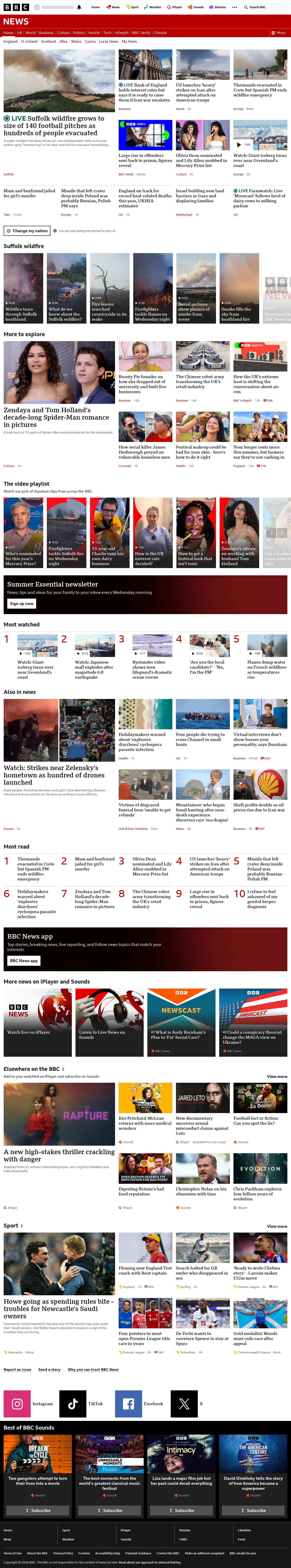 BBC News snapshot from Thursday, 30 July 2026 at 14:00