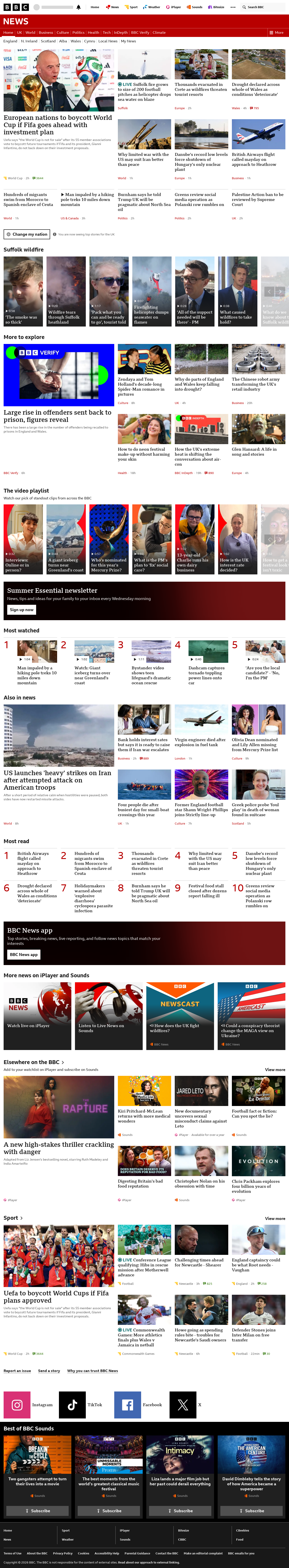 BBC News snapshot from Thursday, 30 July 2026 at 20:00