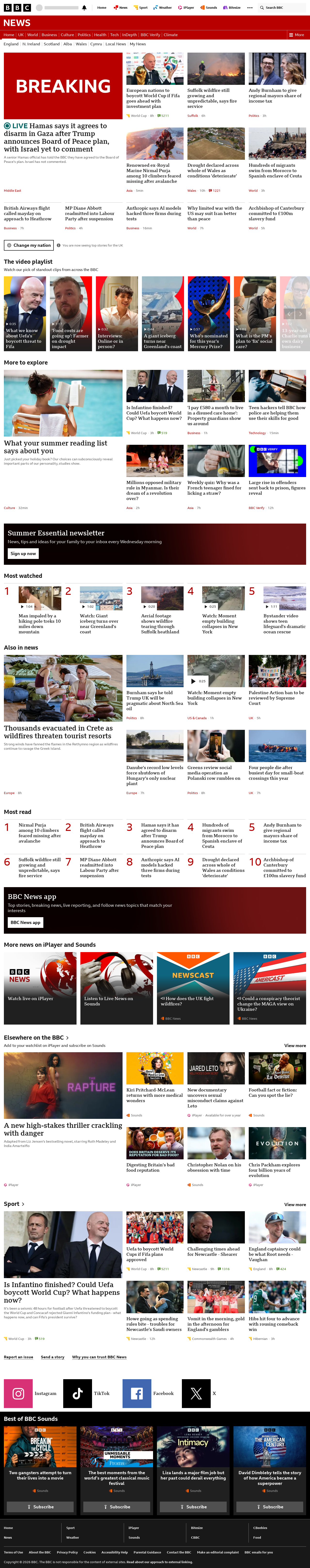 BBC News snapshot from Friday, 31 July 2026 at 02:00