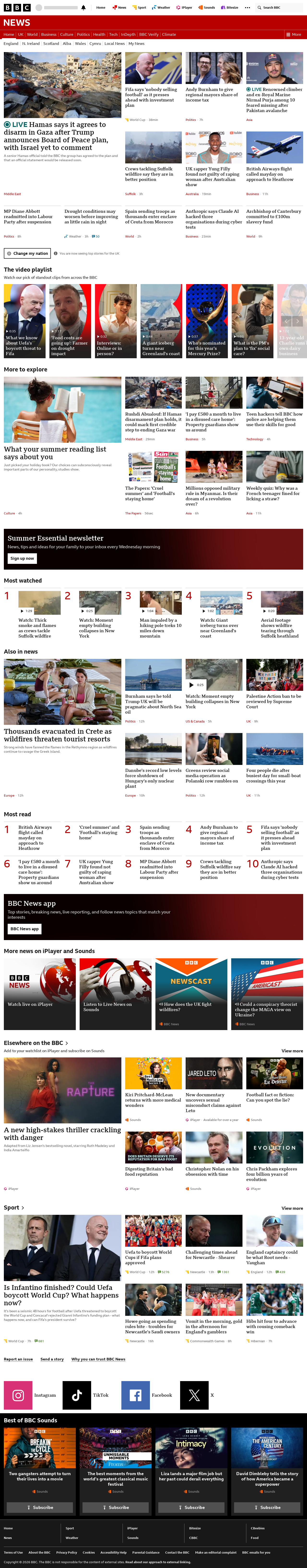 BBC News snapshot from Friday, 31 July 2026 at 06:00