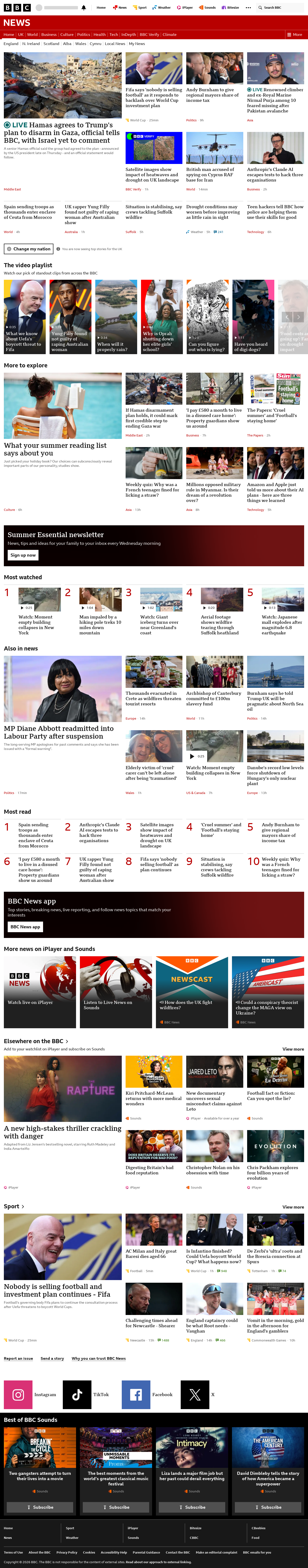 BBC News snapshot from Friday, 31 July 2026 at 08:00