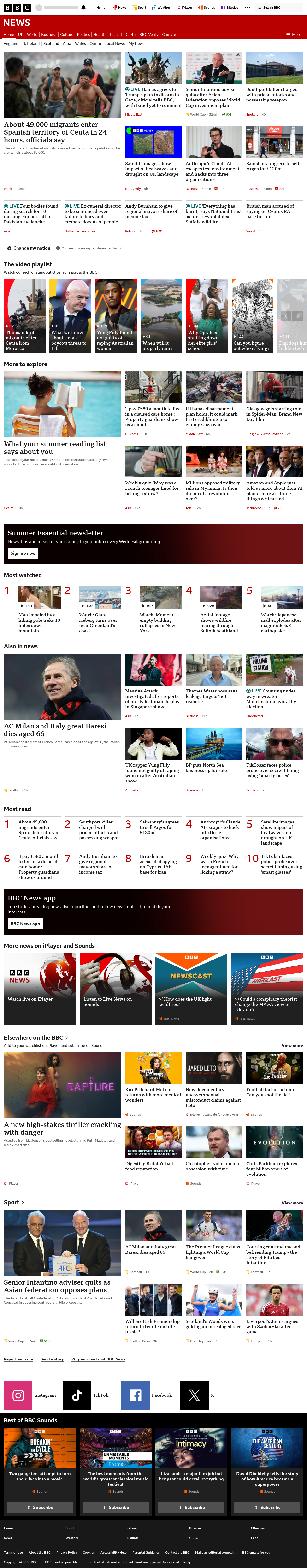 BBC News snapshot from Friday, 31 July 2026 at 12:00