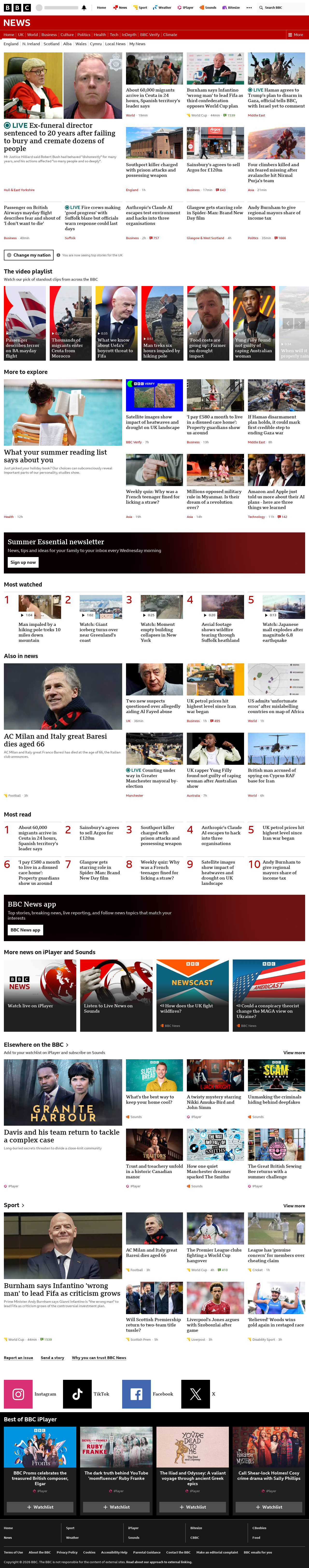 BBC News snapshot from Friday, 31 July 2026 at 14:00