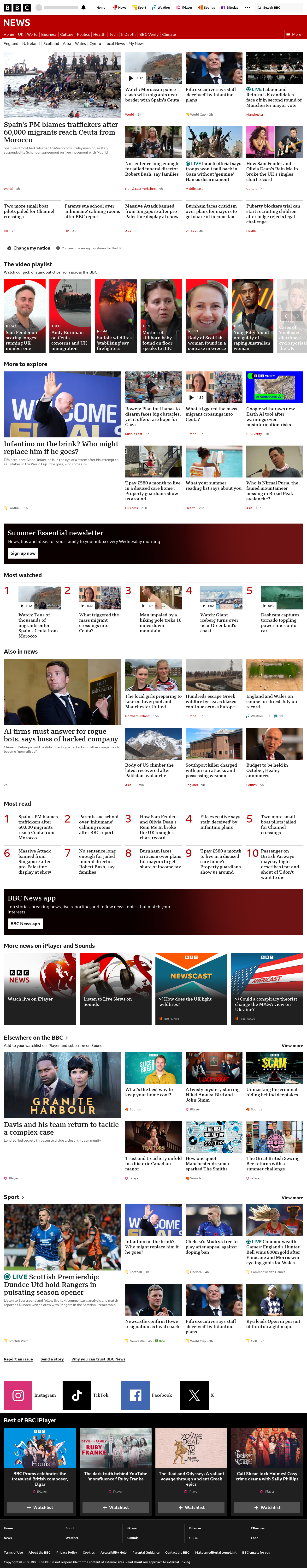 BBC News snapshot from Friday, 31 July 2026 at 22:00