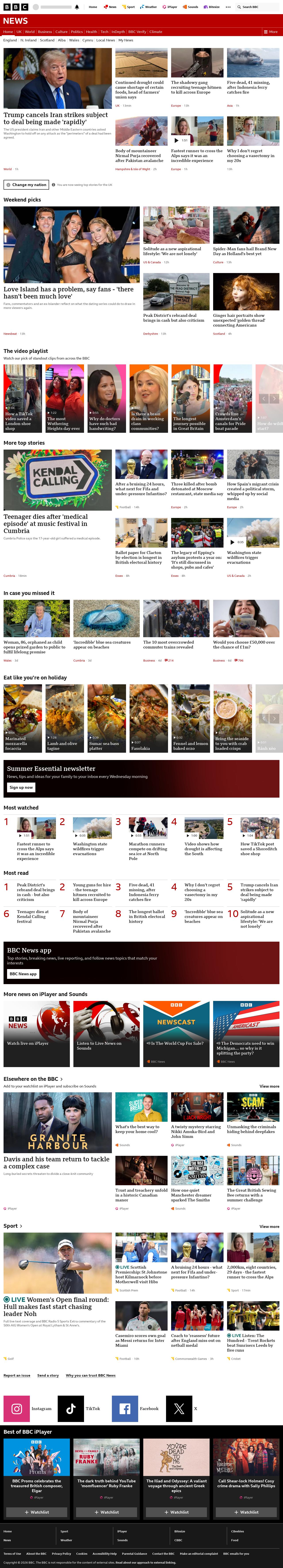 BBC News snapshot from Sunday, 2 August 2026 at 14:00
