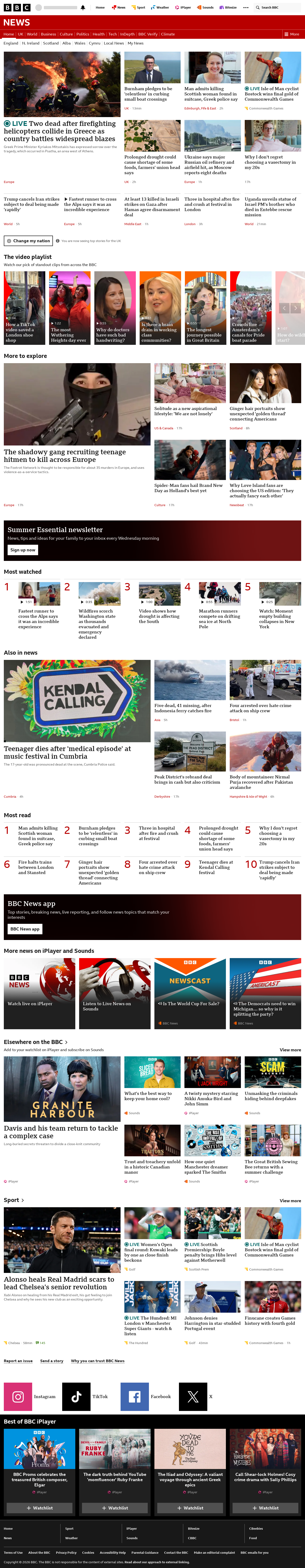 BBC News snapshot from Sunday, 2 August 2026 at 18:00