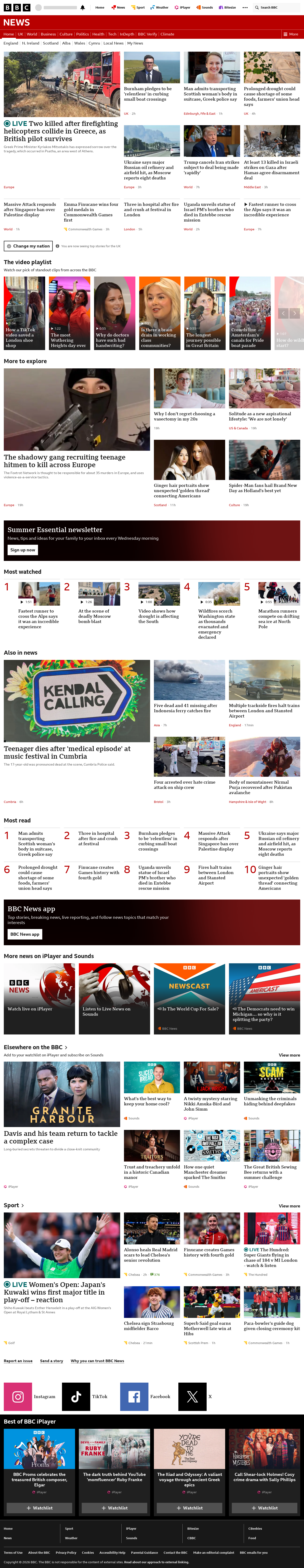 BBC News snapshot from Sunday, 2 August 2026 at 20:00