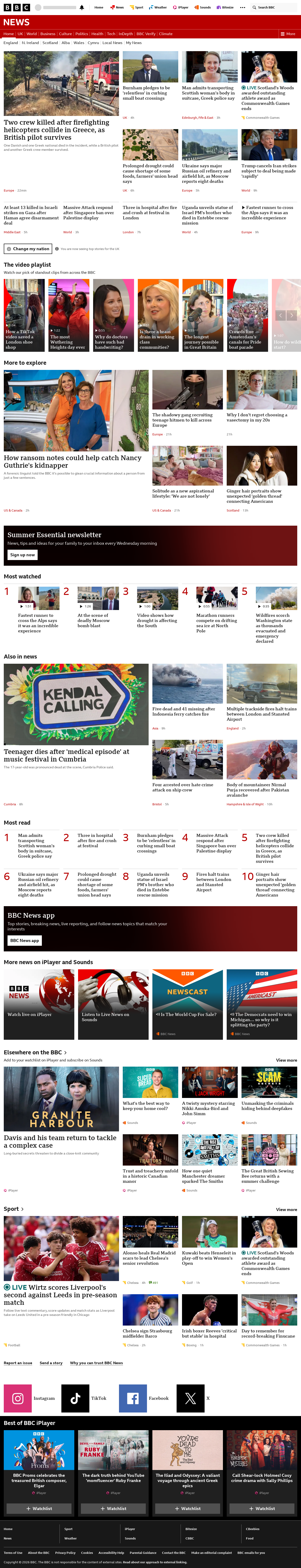 BBC News snapshot from Sunday, 2 August 2026 at 22:00