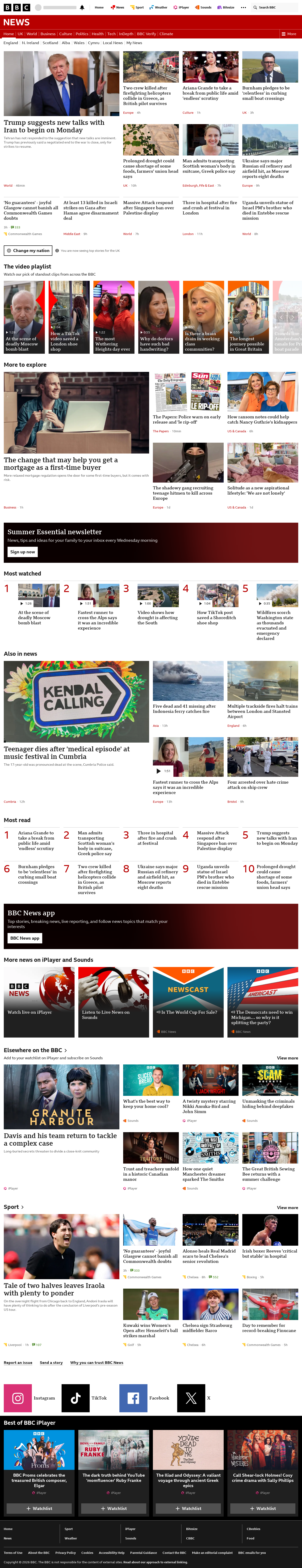 BBC News snapshot from Monday, 3 August 2026 at 02:00