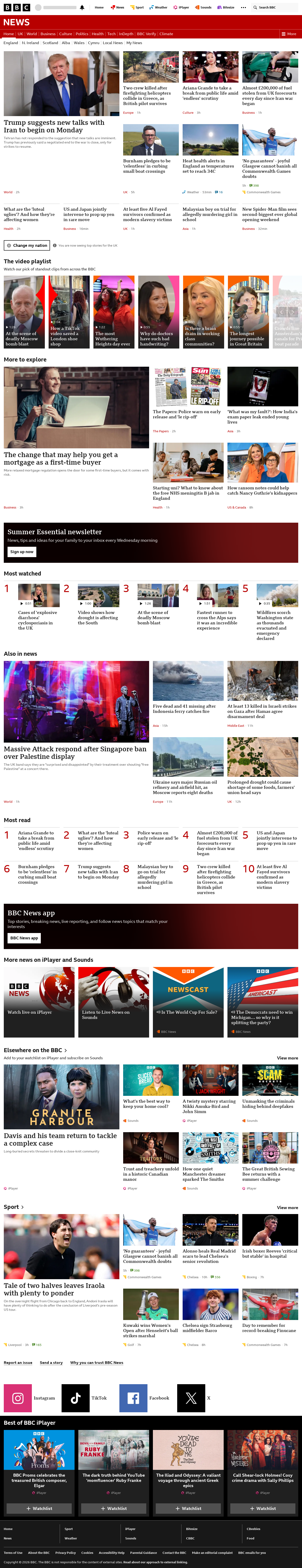 BBC News snapshot from Monday, 3 August 2026 at 04:00