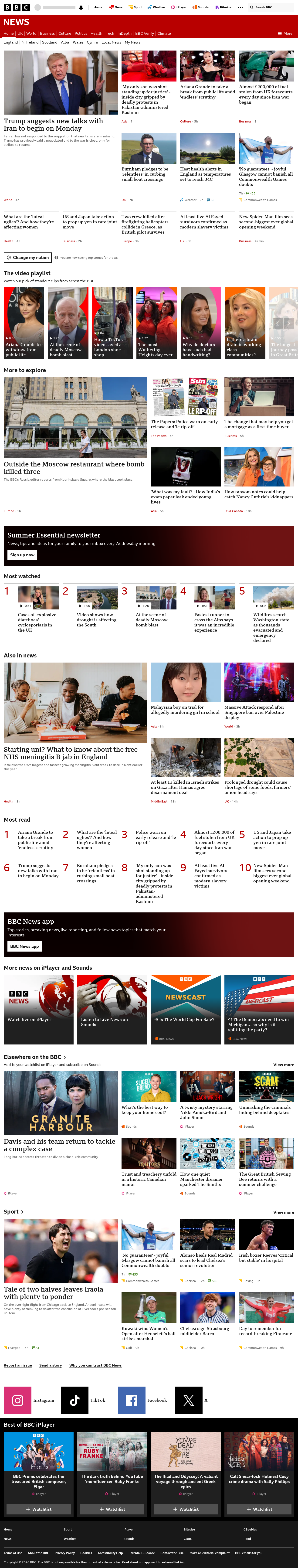 BBC News snapshot from Monday, 3 August 2026 at 06:00