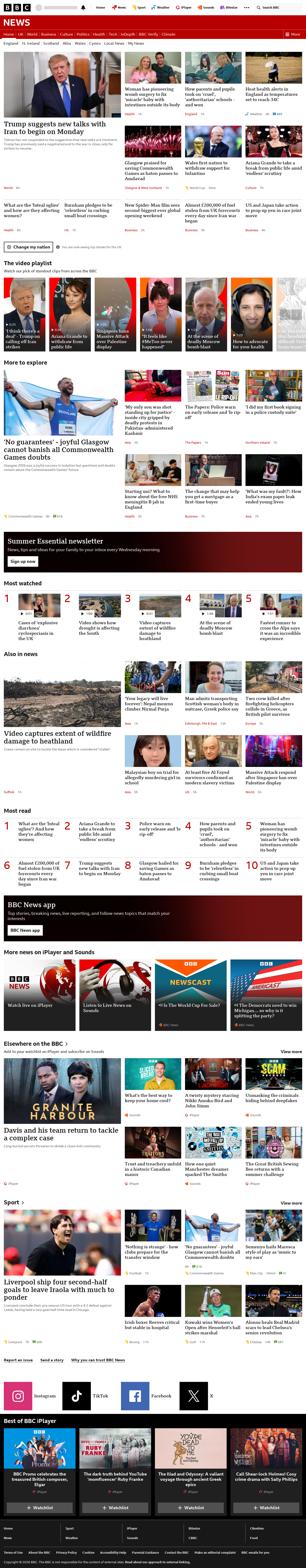 BBC News snapshot from Monday, 3 August 2026 at 08:00