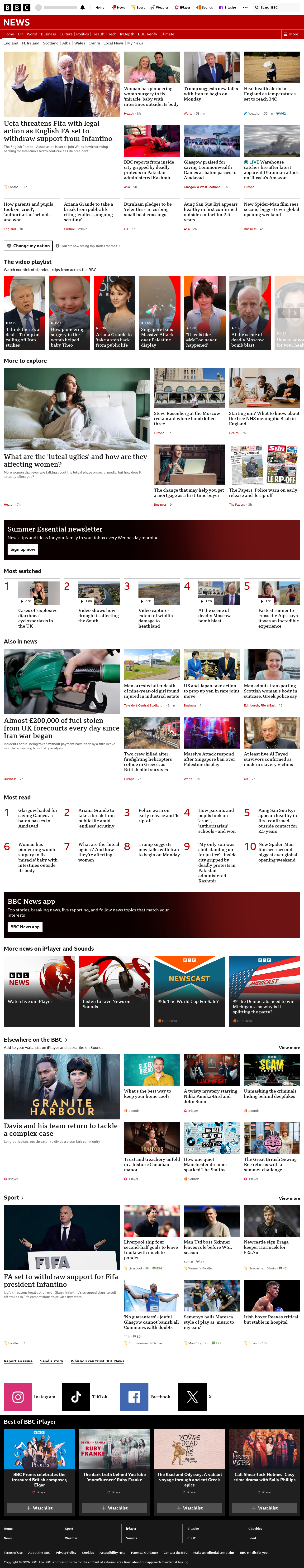 BBC News snapshot from Monday, 3 August 2026 at 10:00