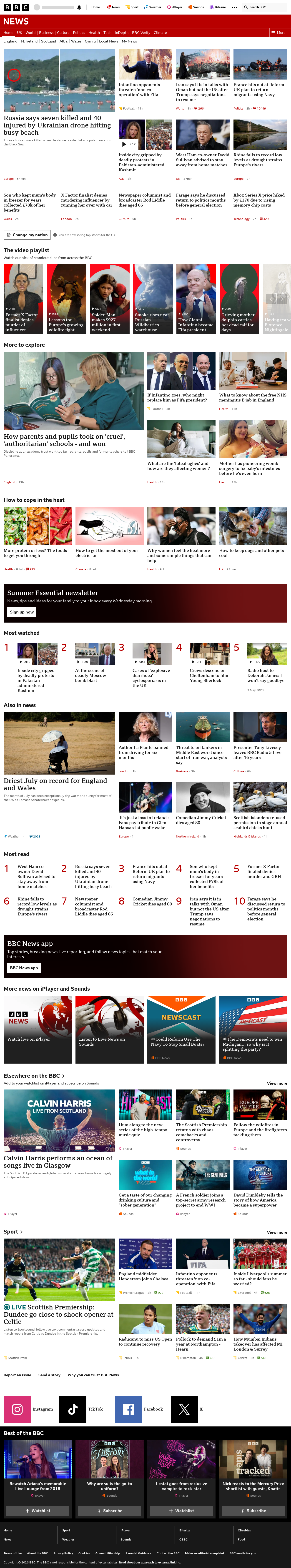 BBC News snapshot from Monday, 3 August 2026 at 20:00