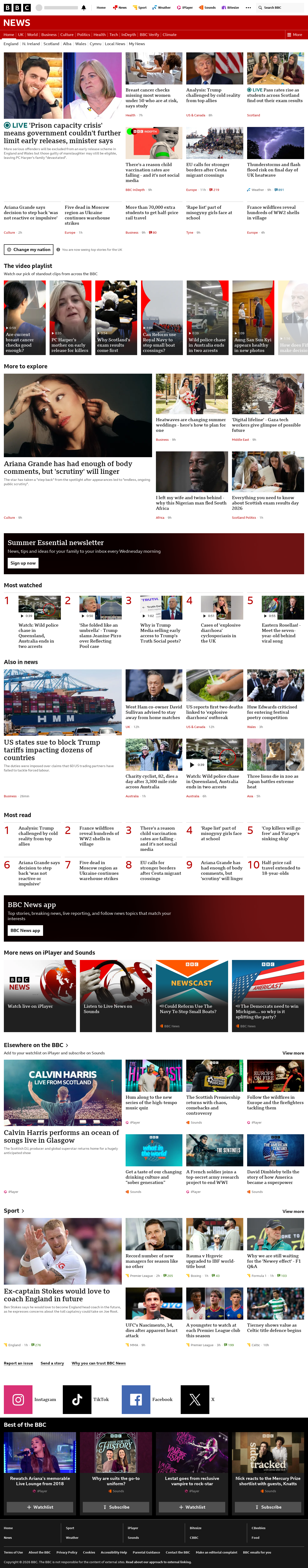 BBC News snapshot from Tuesday, 4 August 2026 at 10:00