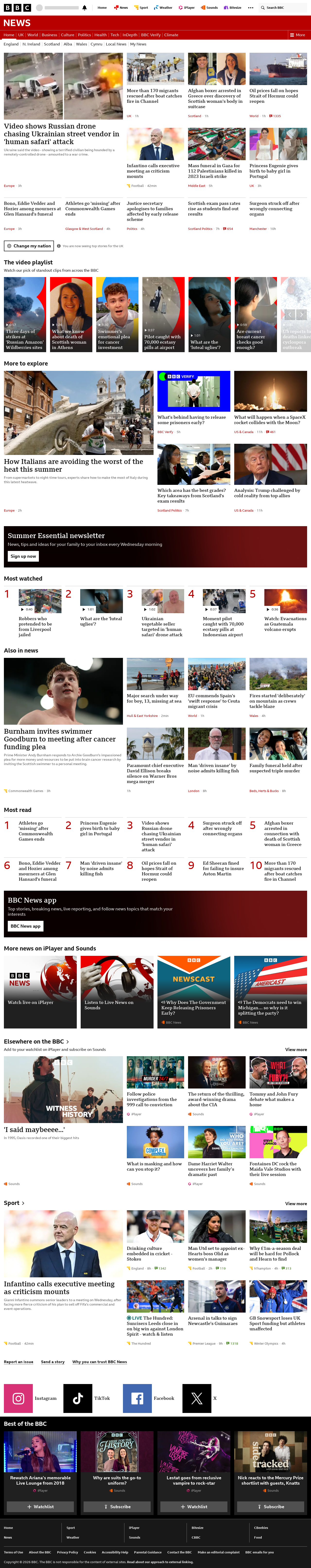 BBC News snapshot from Tuesday, 4 August 2026 at 22:00