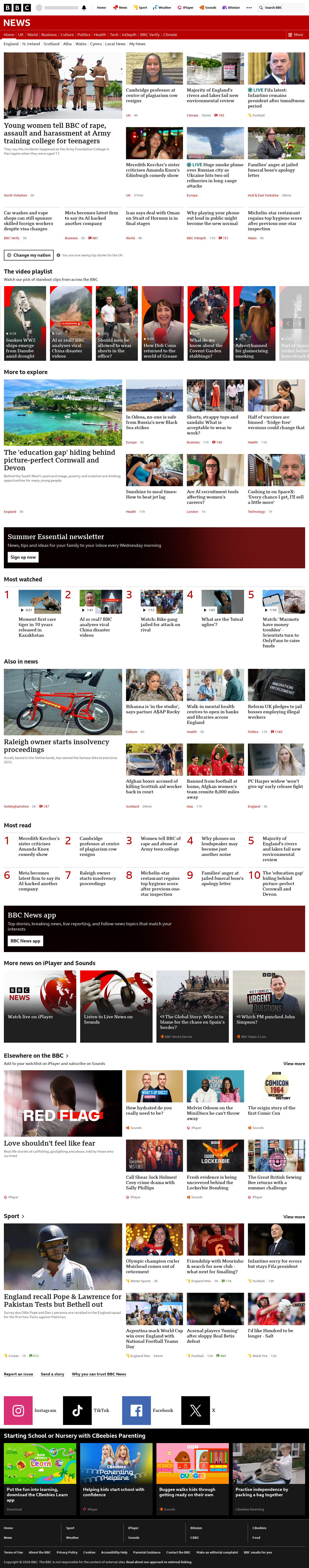 BBC News snapshot from Thursday, 6 August 2026 at 12:00