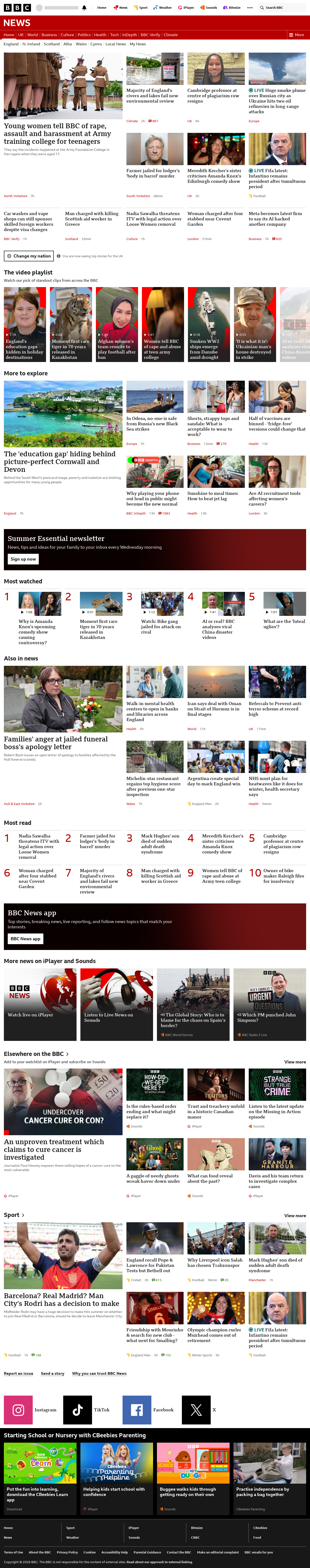BBC News snapshot from Thursday, 6 August 2026 at 14:00