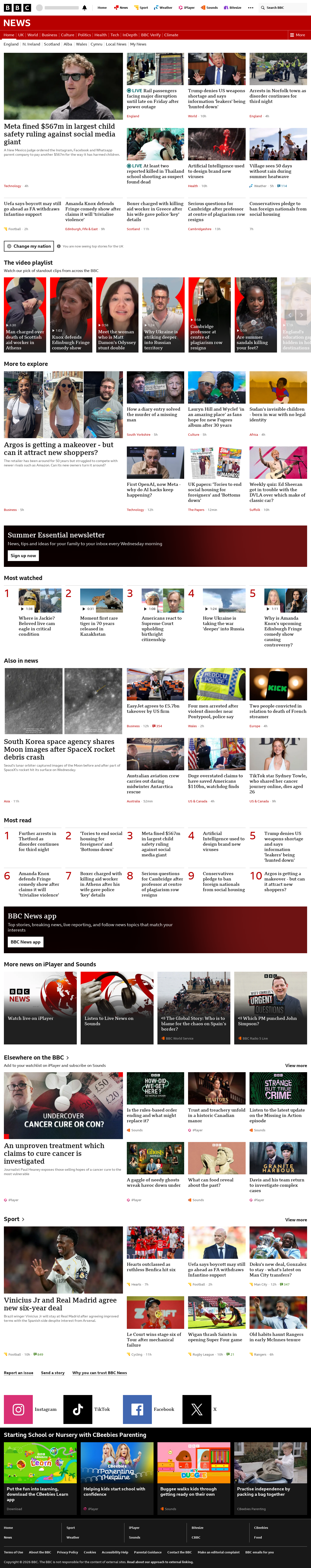 BBC News snapshot from Friday, 7 August 2026 at 06:00