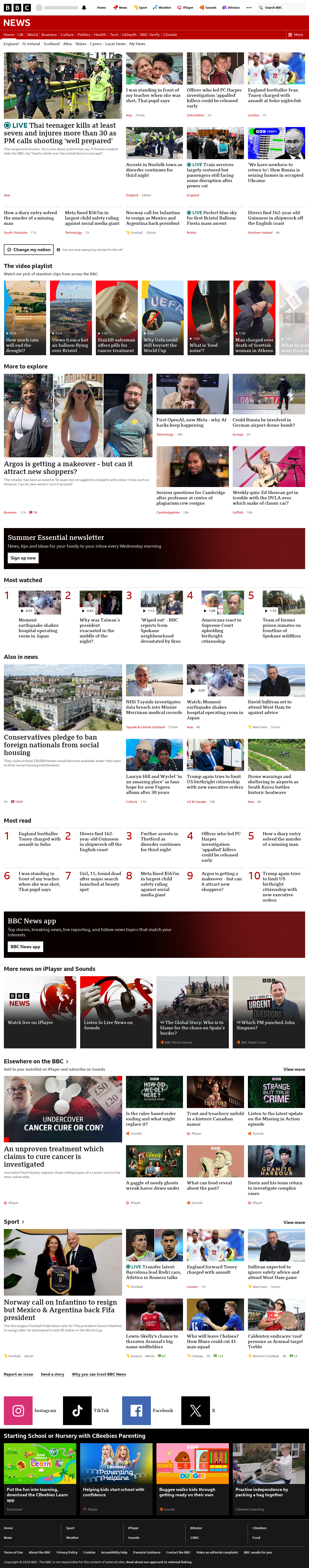 BBC News snapshot from Friday, 7 August 2026 at 12:00