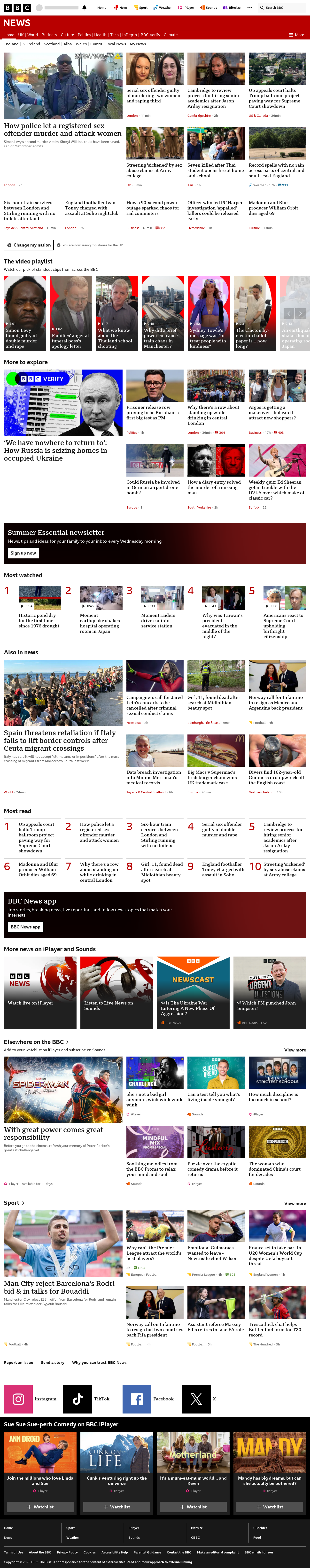 BBC News snapshot from Friday, 7 August 2026 at 18:00
