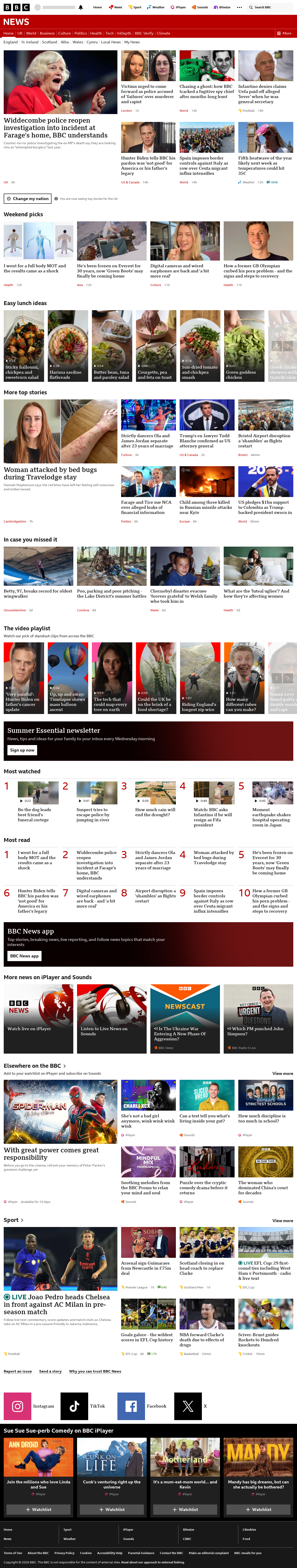 BBC News snapshot from Saturday, 8 August 2026 at 14:00