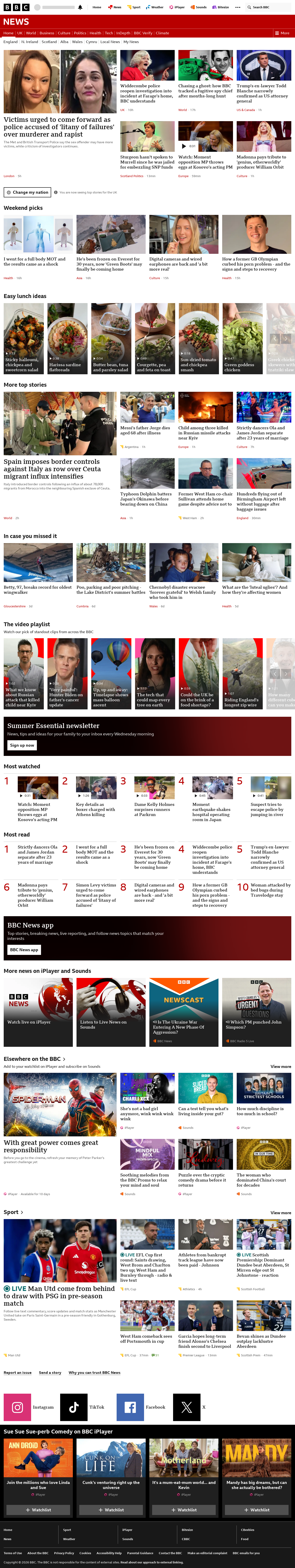 BBC News snapshot from Saturday, 8 August 2026 at 18:00