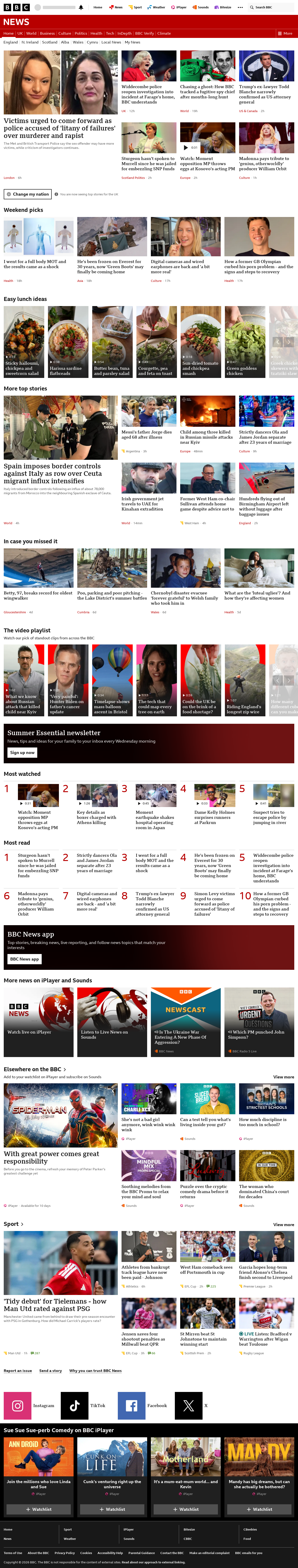 BBC News snapshot from Saturday, 8 August 2026 at 20:00