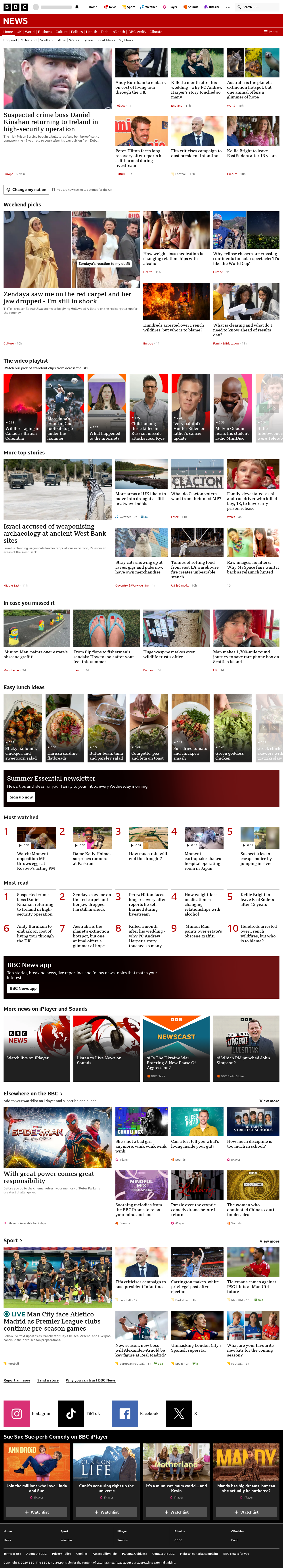 BBC News snapshot from Sunday, 9 August 2026 at 12:00