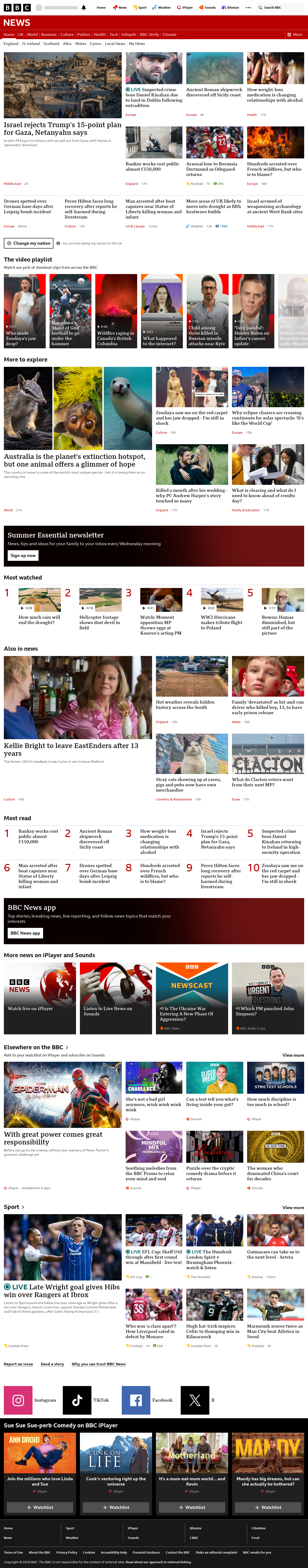 BBC News snapshot from Sunday, 9 August 2026 at 18:00