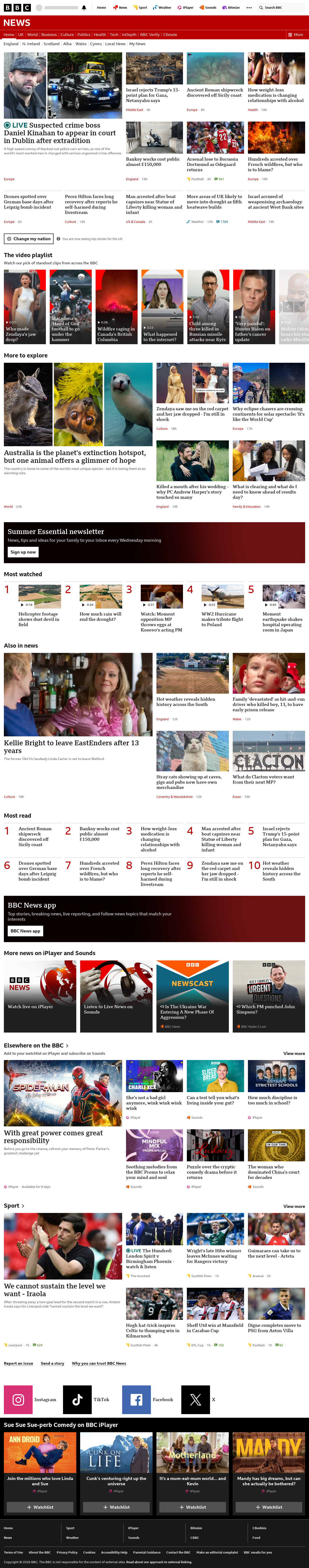 BBC News snapshot from Sunday, 9 August 2026 at 20:00