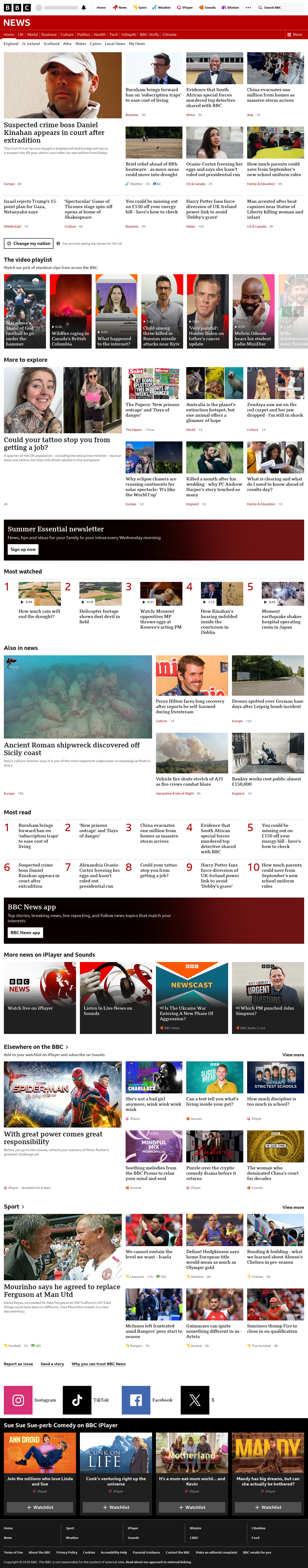 BBC News snapshot from Monday, 10 August 2026 at 06:00