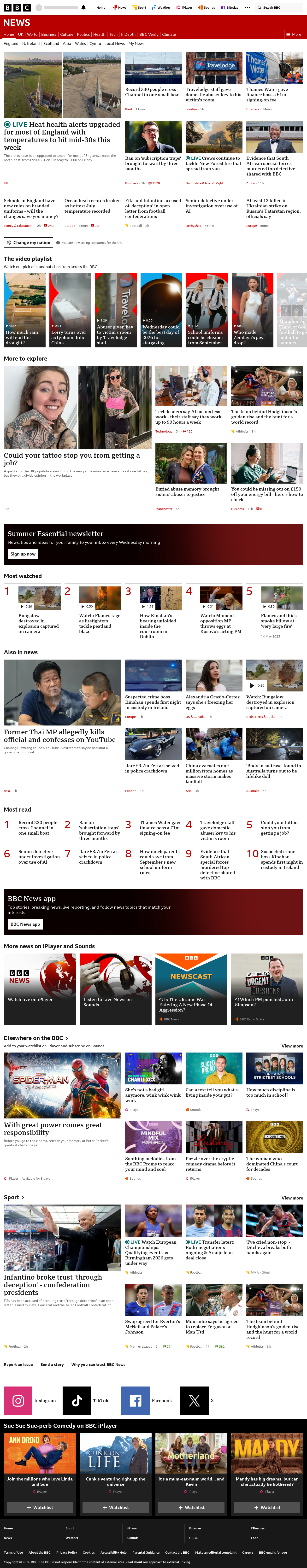 BBC News snapshot from Monday, 10 August 2026 at 12:00