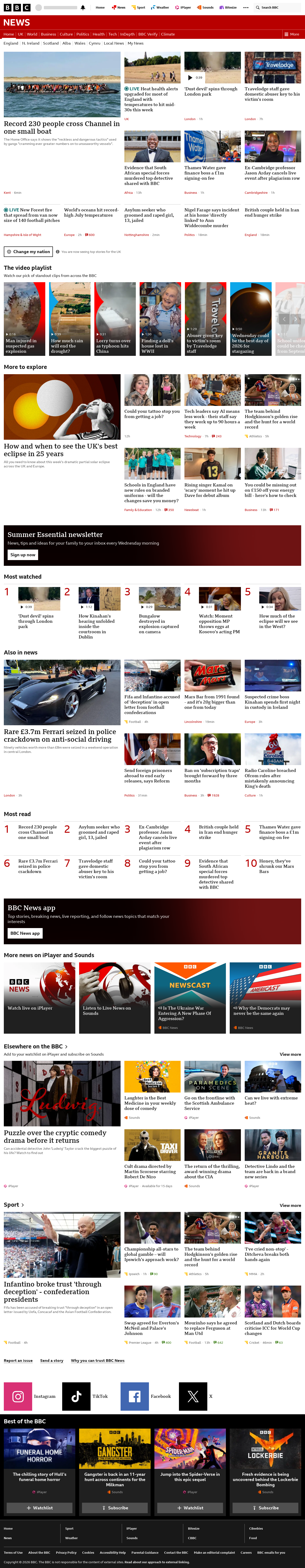 BBC News snapshot from Monday, 10 August 2026 at 14:00