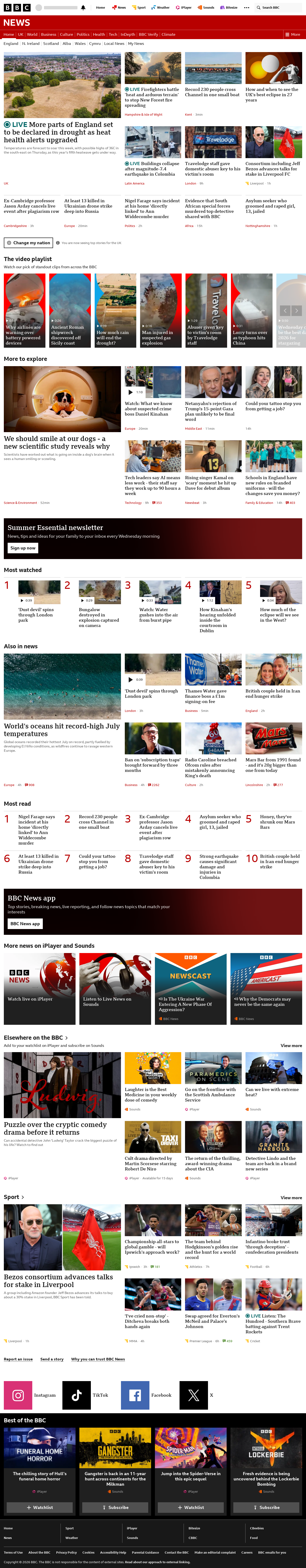 BBC News snapshot from Monday, 10 August 2026 at 16:00