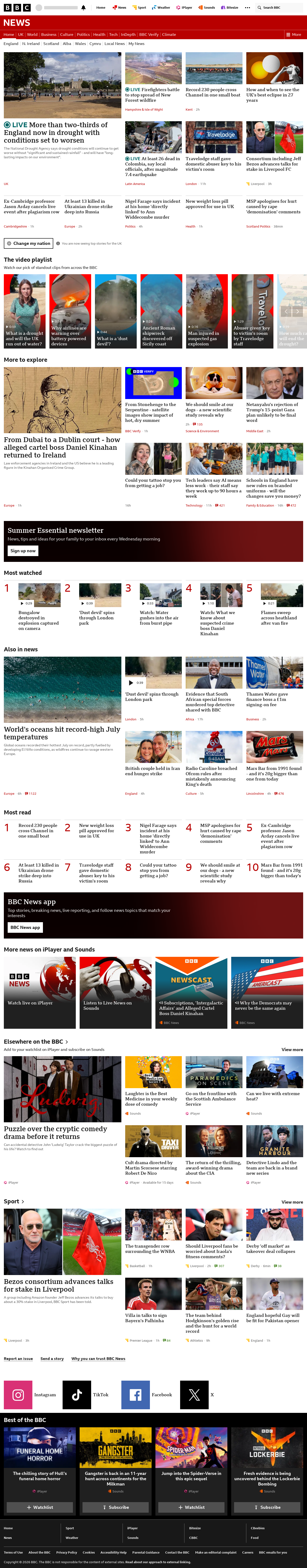 BBC News snapshot from Monday, 10 August 2026 at 18:00