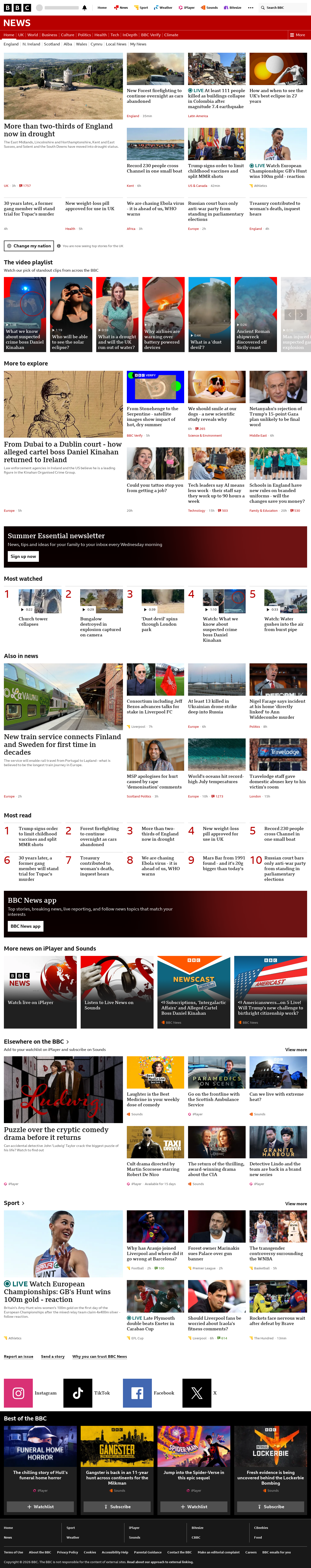 BBC News snapshot from Monday, 10 August 2026 at 22:00