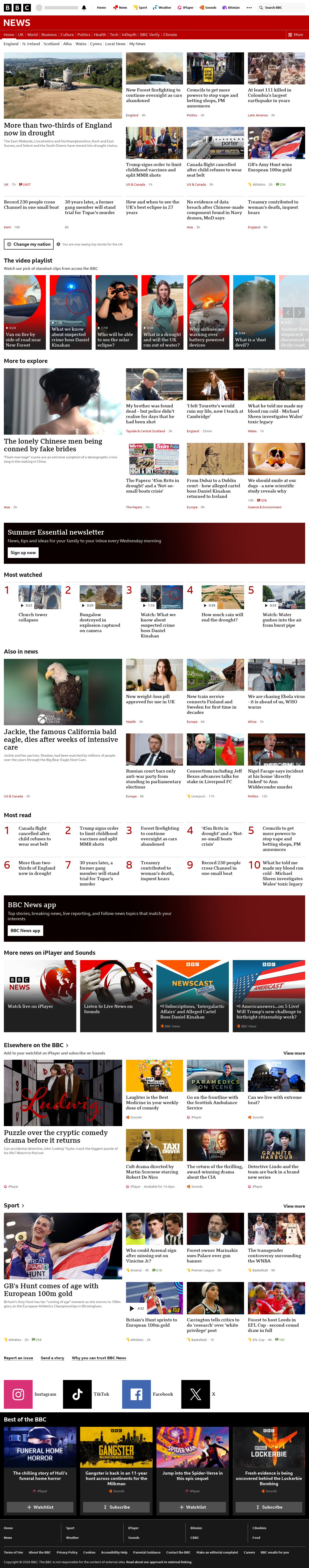 BBC News snapshot from Tuesday, 11 August 2026 at 02:00