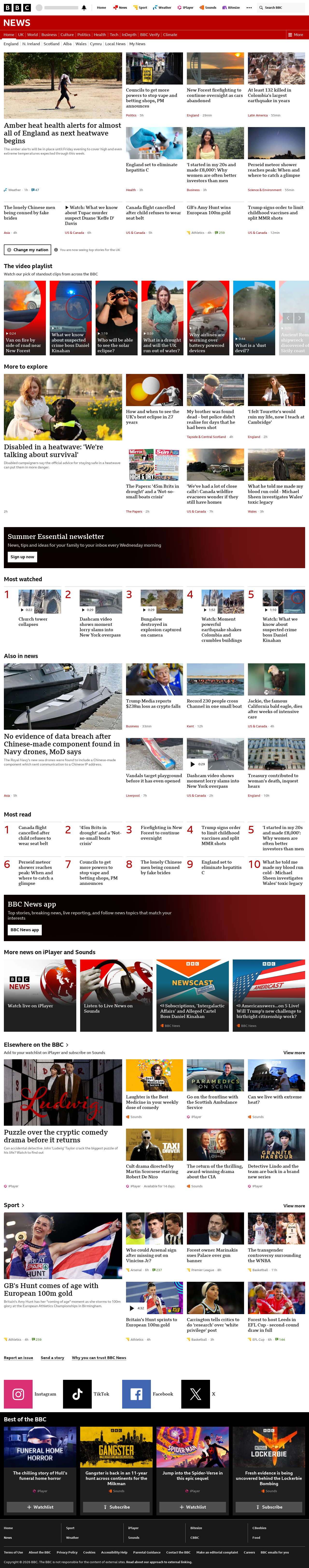 BBC News snapshot from Tuesday, 11 August 2026 at 04:00