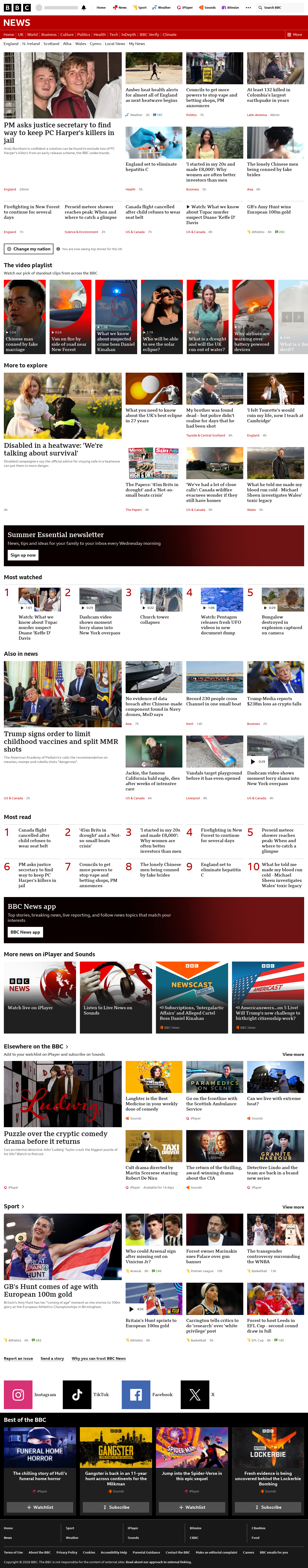BBC News snapshot from Tuesday, 11 August 2026 at 06:00