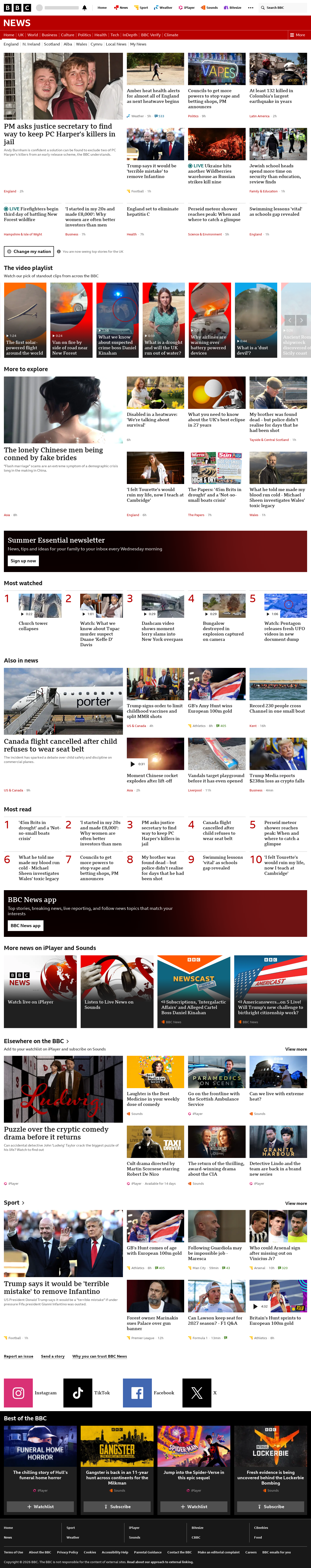 BBC News snapshot from Tuesday, 11 August 2026 at 08:00