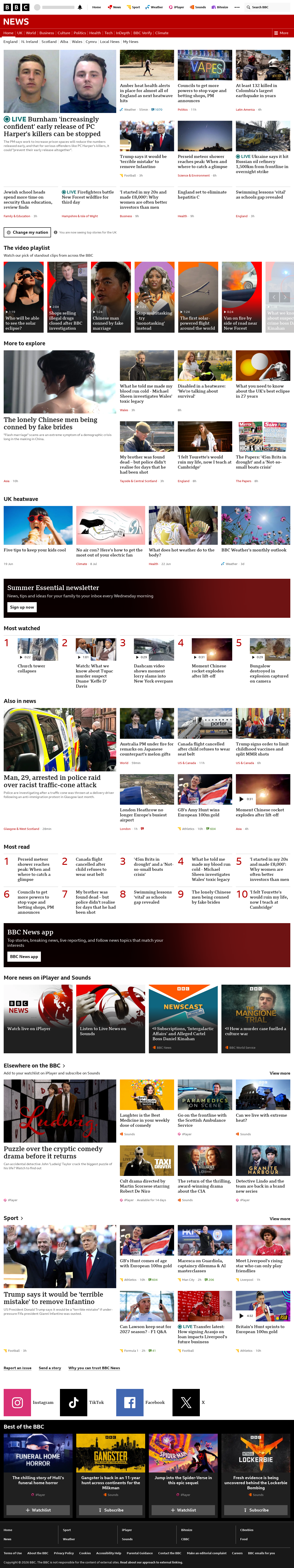 BBC News snapshot from Tuesday, 11 August 2026 at 10:00